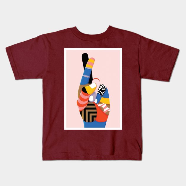 Finger Crossed Illustration Kids T-Shirt by Honeynandal